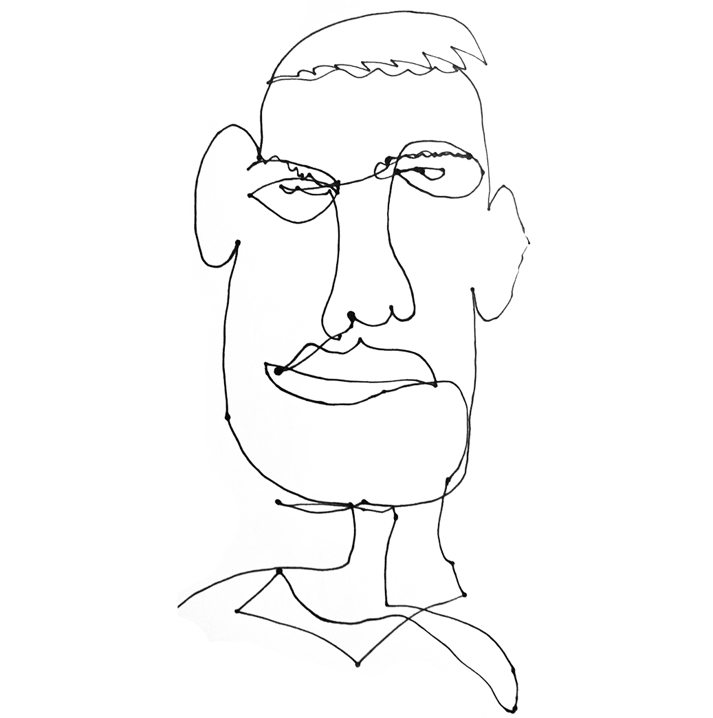 Blind contour self-portrait of staff member Sean Coté