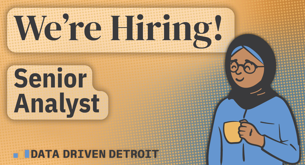 Text "Now Hiring! Data Analyst" with a Lego minifig holding a lego piece with a bar chart on it next to a computer keyboard