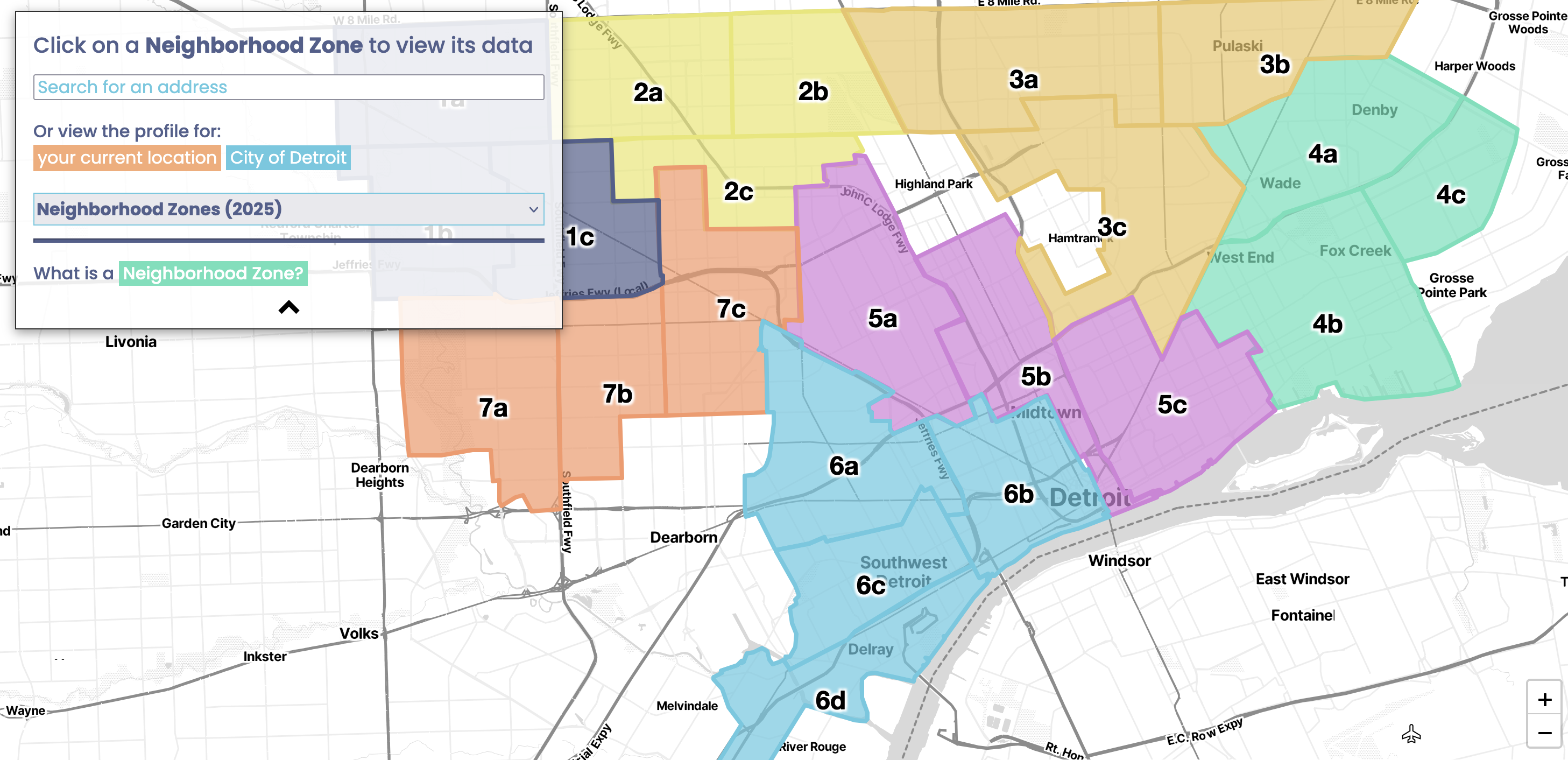 This is a screen shot of the map page on nvidetroit.org where users can select to see data by council district